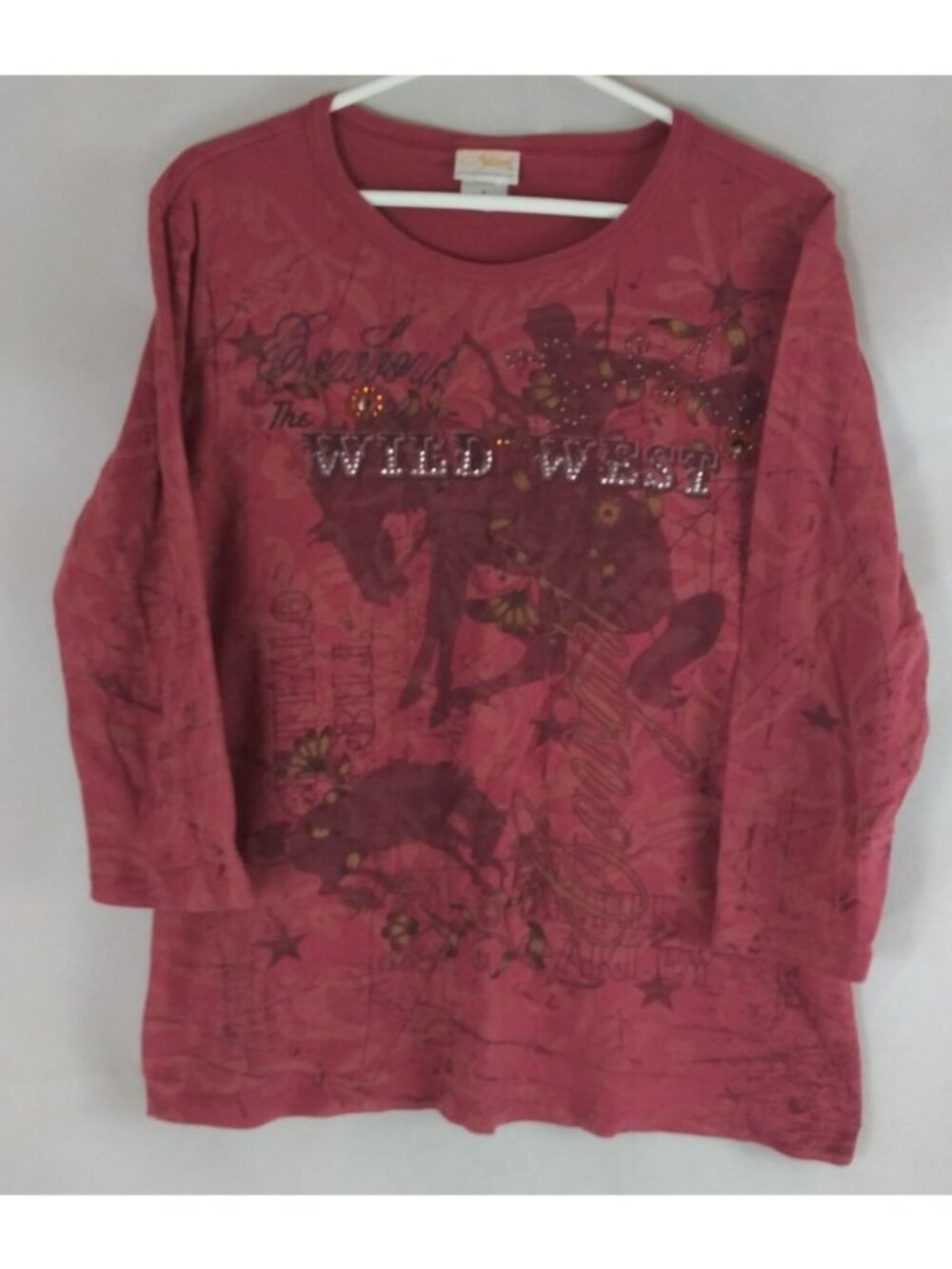Artisians Women's Wild West Beaded Cowgirl Design 100% Cotton Shirt Size Large